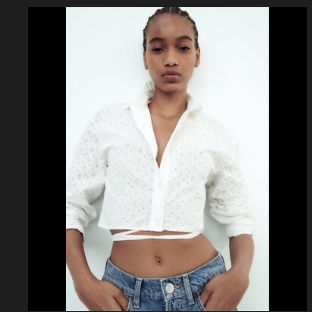 Zara White Eyelet Crop Top NWT